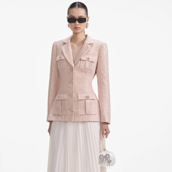 self-portrait Sequin Boucle Chiffon Midi Dress US2 - MSRP $670 - NWT - Picture 2 of 10